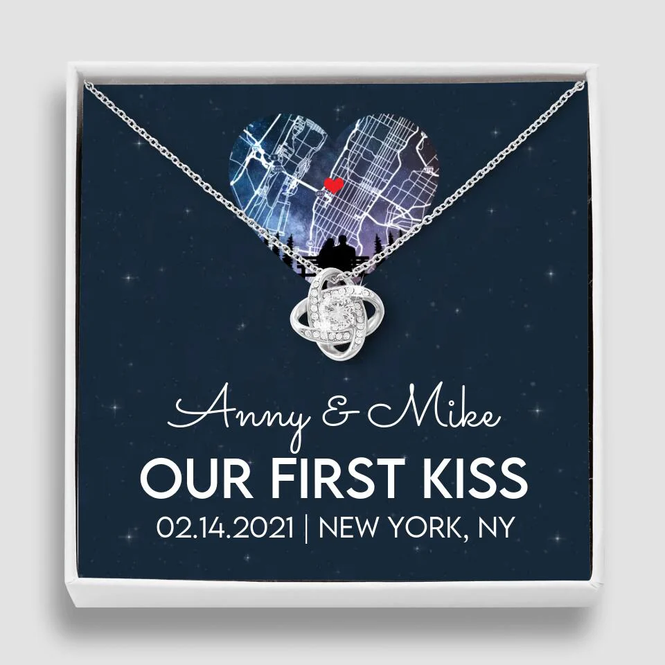 Our First Kiss - Personalized Couple Necklace - Custom Names, Date & Location - Image 2