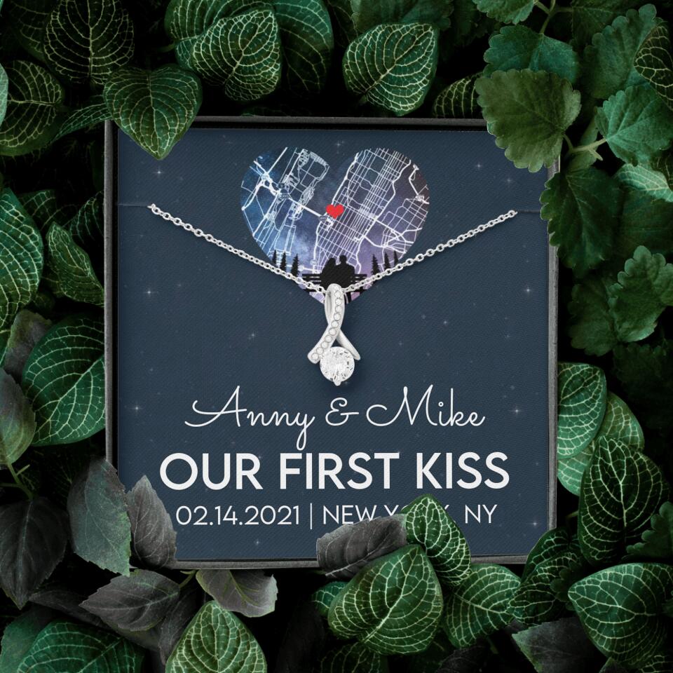 Our First Kiss - Personalized Couple Necklace - Custom Names, Date & Location - Image 20