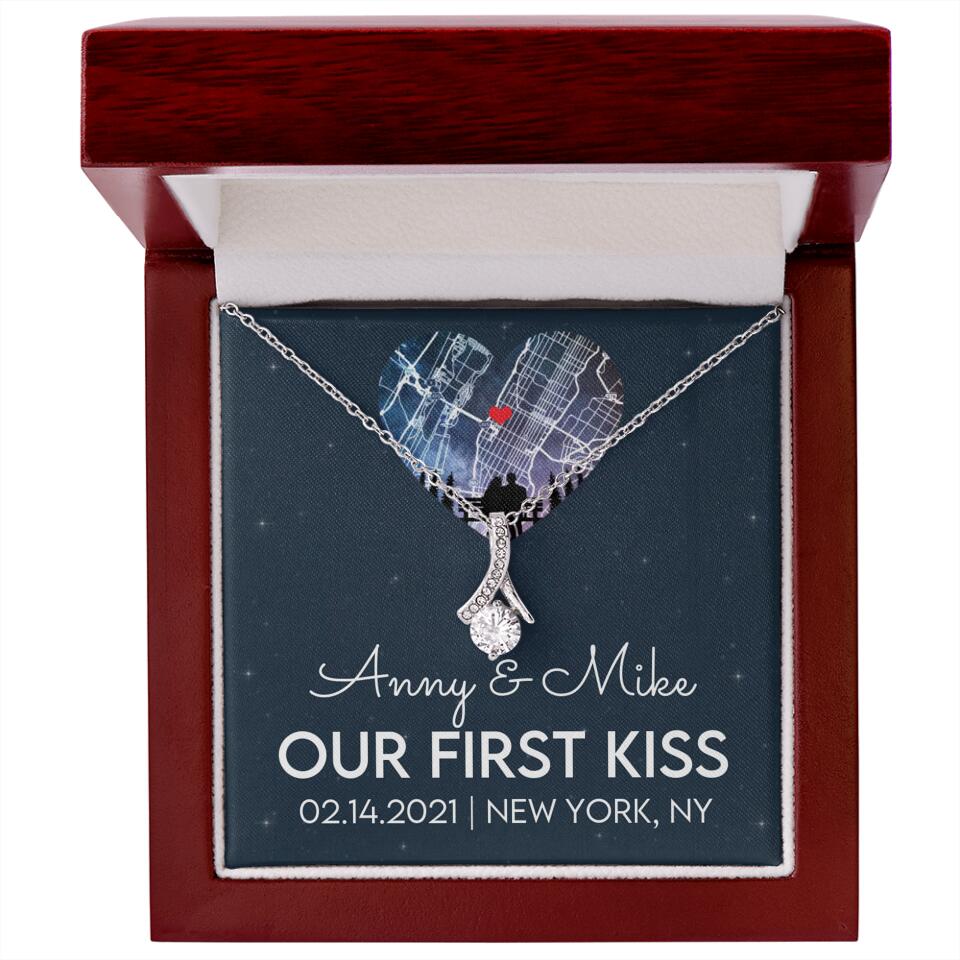 Our First Kiss - Personalized Couple Necklace - Custom Names, Date & Location - Image 21