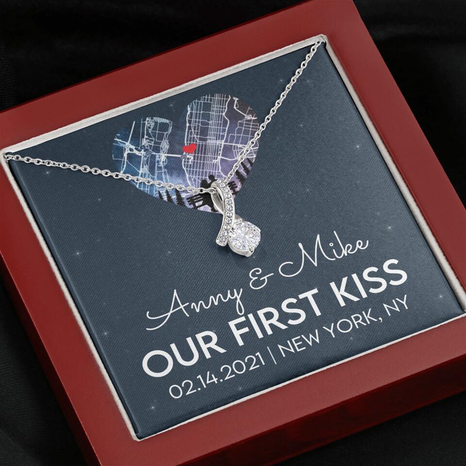 Our First Kiss - Personalized Couple Necklace - Custom Names, Date & Location - Image 22