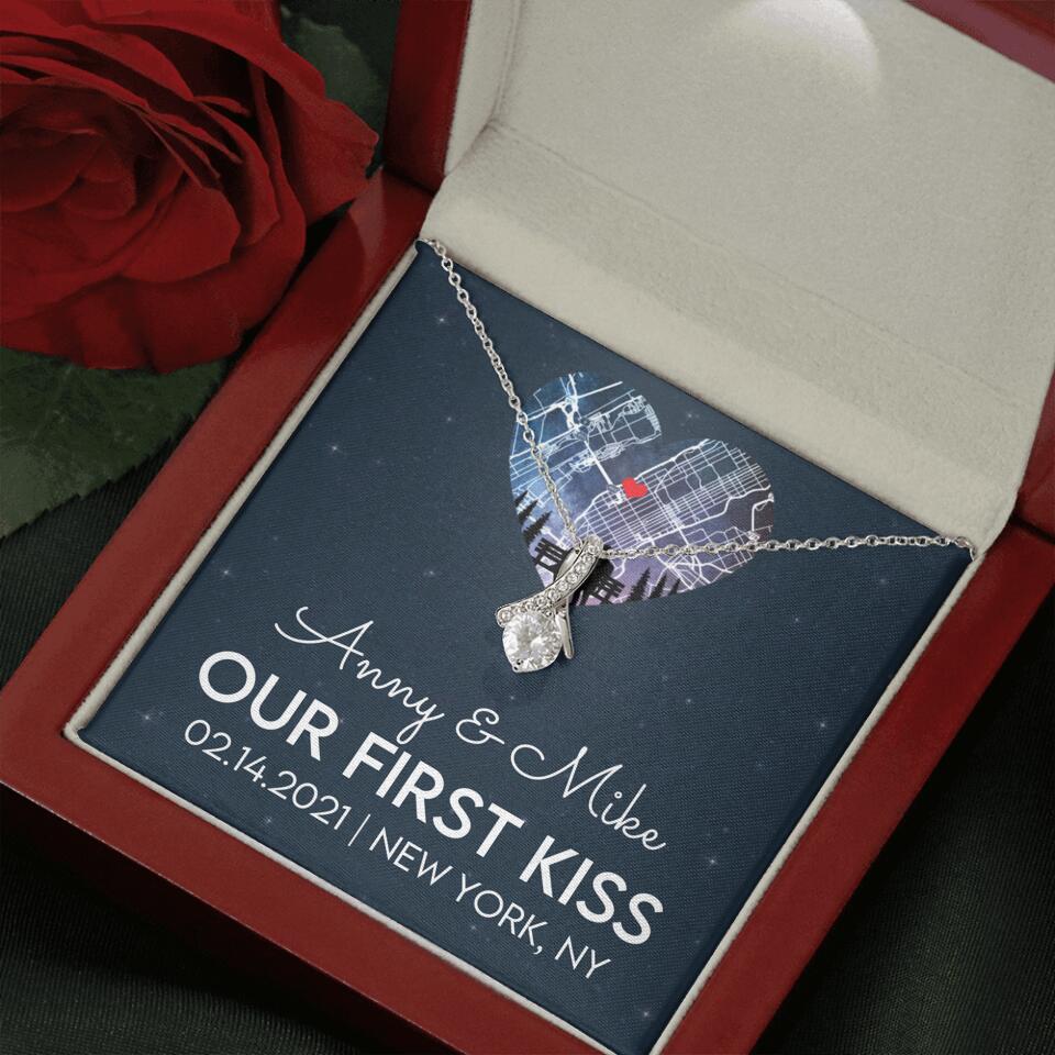 Our First Kiss - Personalized Couple Necklace - Custom Names, Date & Location - Image 23