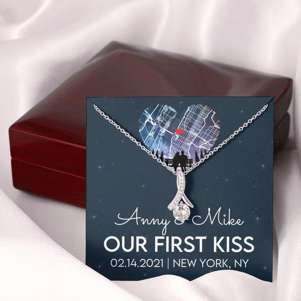 Our First Kiss - Personalized Couple Necklace - Custom Names, Date & Location - Image 24