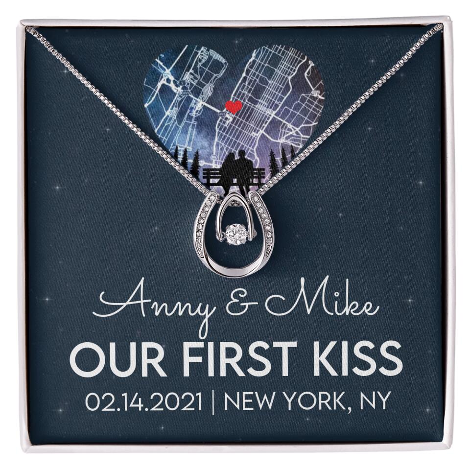 Our First Kiss - Personalized Couple Necklace - Custom Names, Date & Location - Image 25