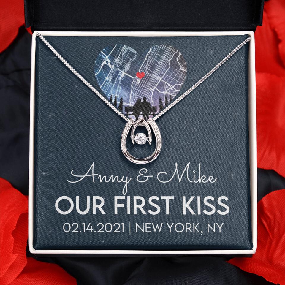 Our First Kiss - Personalized Couple Necklace - Custom Names, Date & Location - Image 26