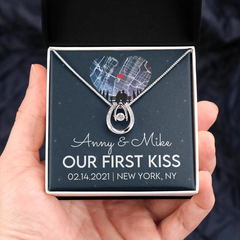 Our First Kiss - Personalized Couple Necklace - Custom Names, Date & Location - Image 27