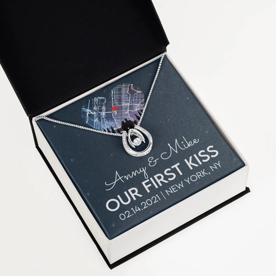 Our First Kiss - Personalized Couple Necklace - Custom Names, Date & Location - Image 28