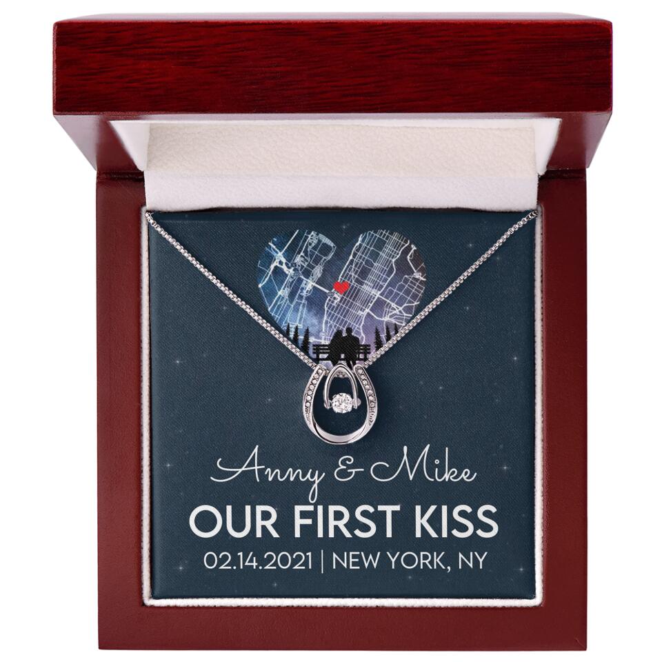 Our First Kiss - Personalized Couple Necklace - Custom Names, Date & Location - Image 29