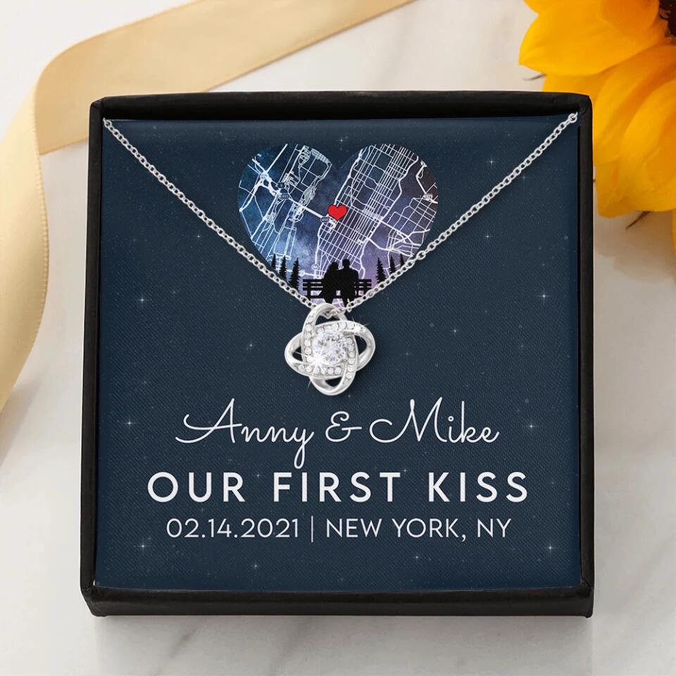 Our First Kiss - Personalized Couple Necklace - Custom Names, Date & Location - Image 3
