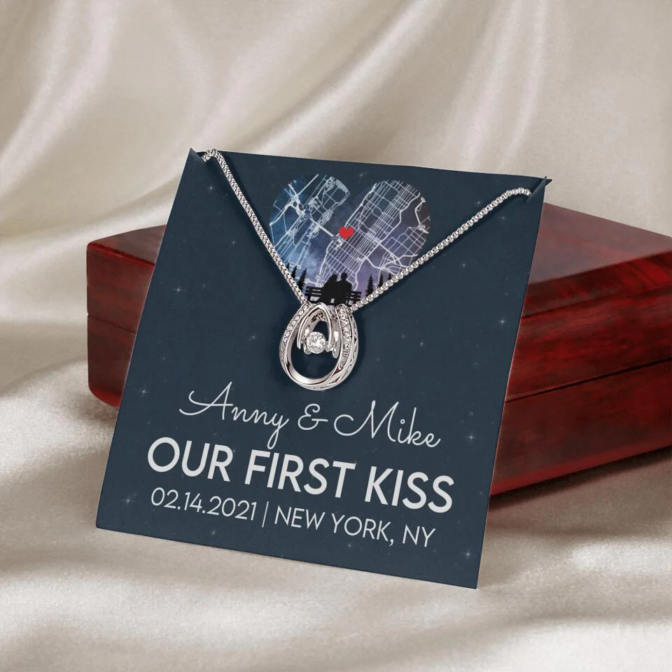 Our First Kiss - Personalized Couple Necklace - Custom Names, Date & Location - Image 34