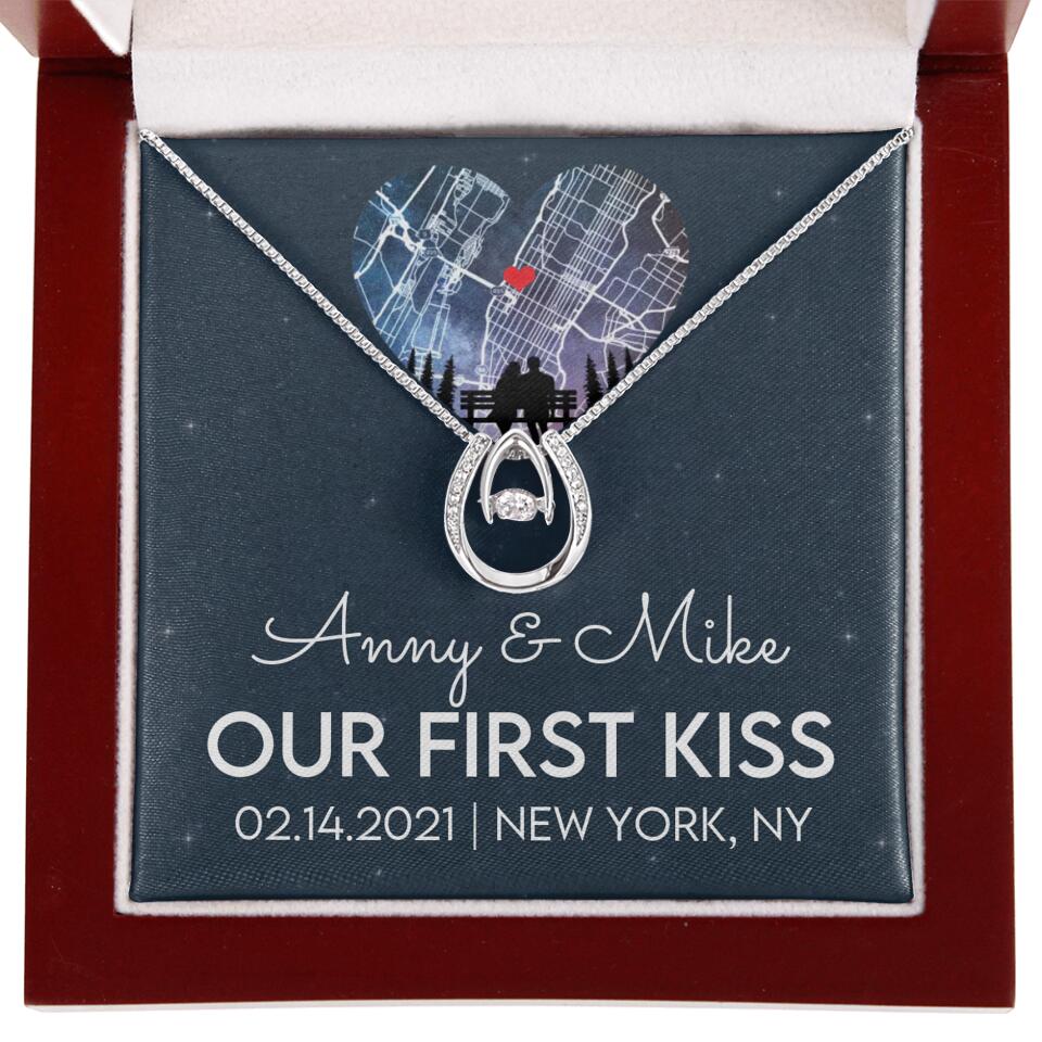 Our First Kiss - Personalized Couple Necklace - Custom Names, Date & Location - Image 35