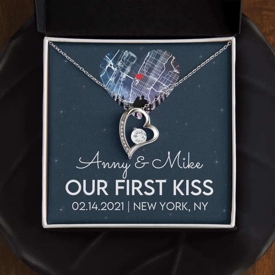 Our First Kiss - Personalized Couple Necklace - Custom Names, Date & Location - Image 36