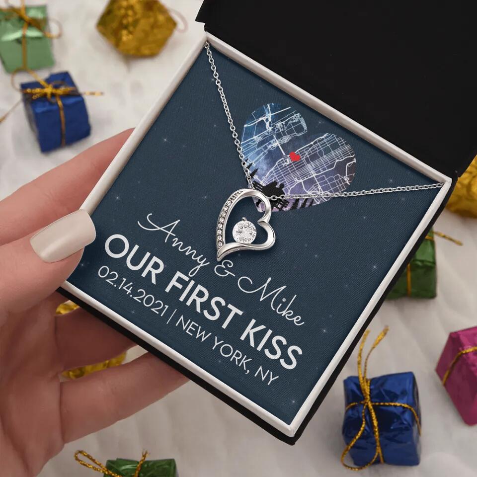 Our First Kiss - Personalized Couple Necklace - Custom Names, Date & Location - Image 38