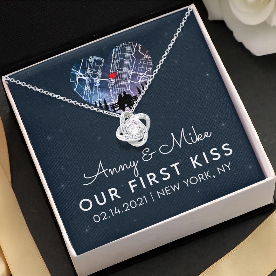 Our First Kiss - Personalized Couple Necklace - Custom Names, Date & Location - Image 4