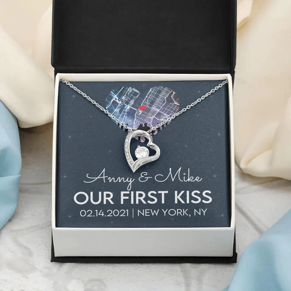 Our First Kiss - Personalized Couple Necklace - Custom Names, Date & Location - Image 40