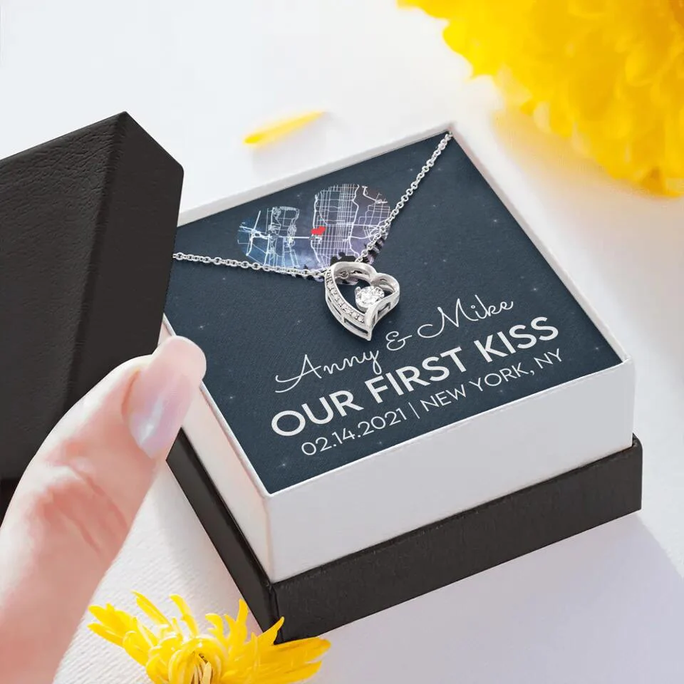 Our First Kiss - Personalized Couple Necklace - Custom Names, Date & Location - Image 41