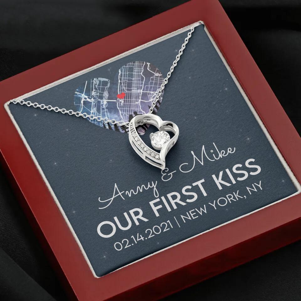 Our First Kiss - Personalized Couple Necklace - Custom Names, Date & Location - Image 44