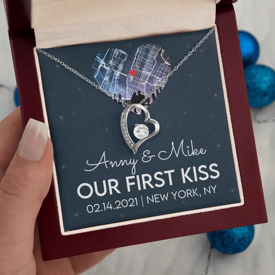 Our First Kiss - Personalized Couple Necklace - Custom Names, Date & Location - Image 45