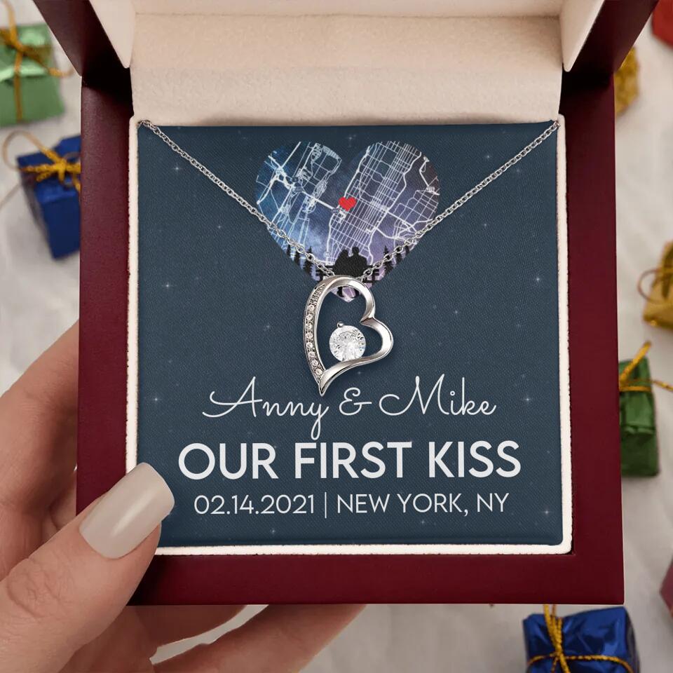 Our First Kiss - Personalized Couple Necklace - Custom Names, Date & Location - Image 46