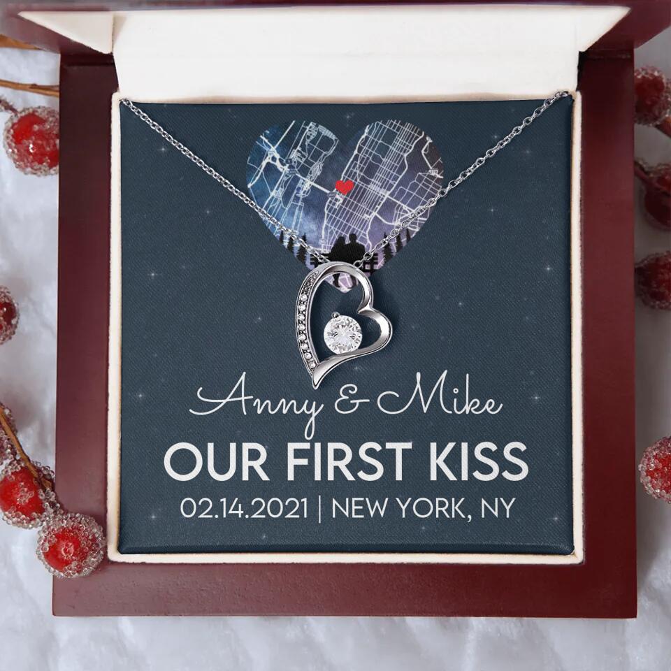 Our First Kiss - Personalized Couple Necklace - Custom Names, Date & Location - Image 47