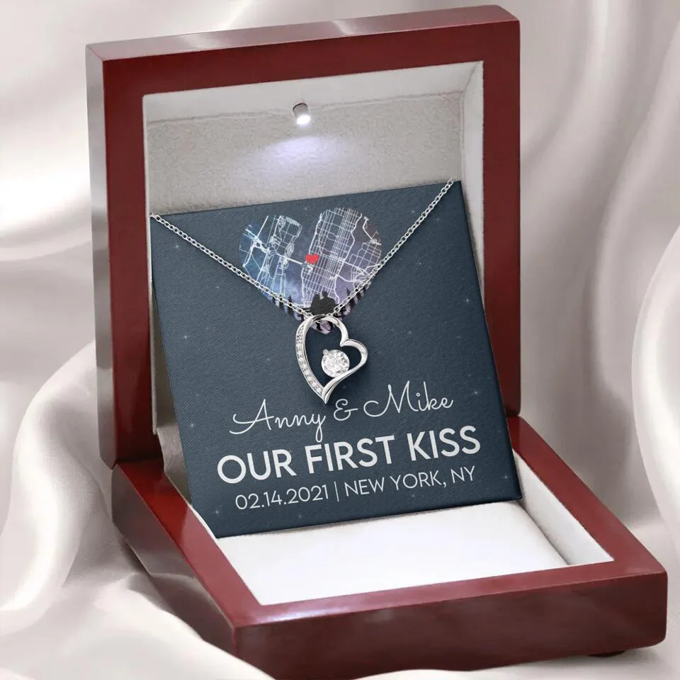 Our First Kiss - Personalized Couple Necklace - Custom Names, Date & Location - Image 48