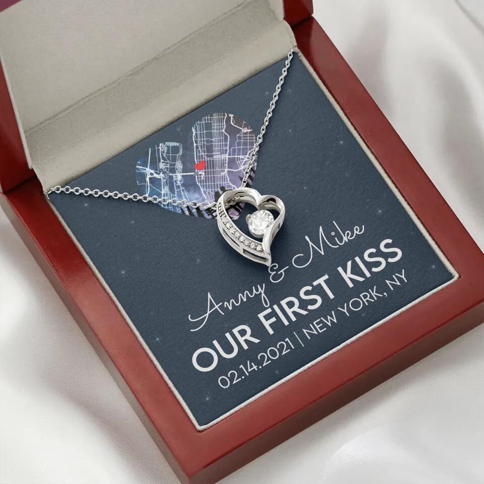 Our First Kiss - Personalized Couple Necklace - Custom Names, Date & Location - Image 49
