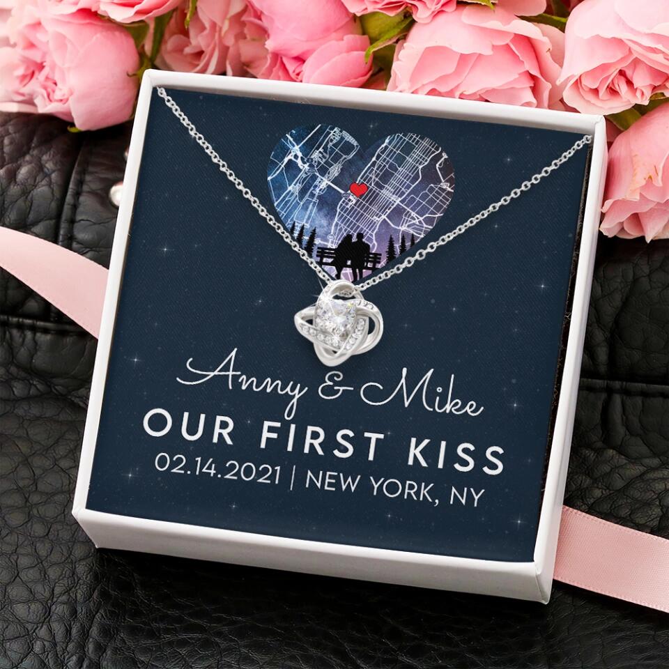Our First Kiss - Personalized Couple Necklace - Custom Names, Date & Location - Image 5
