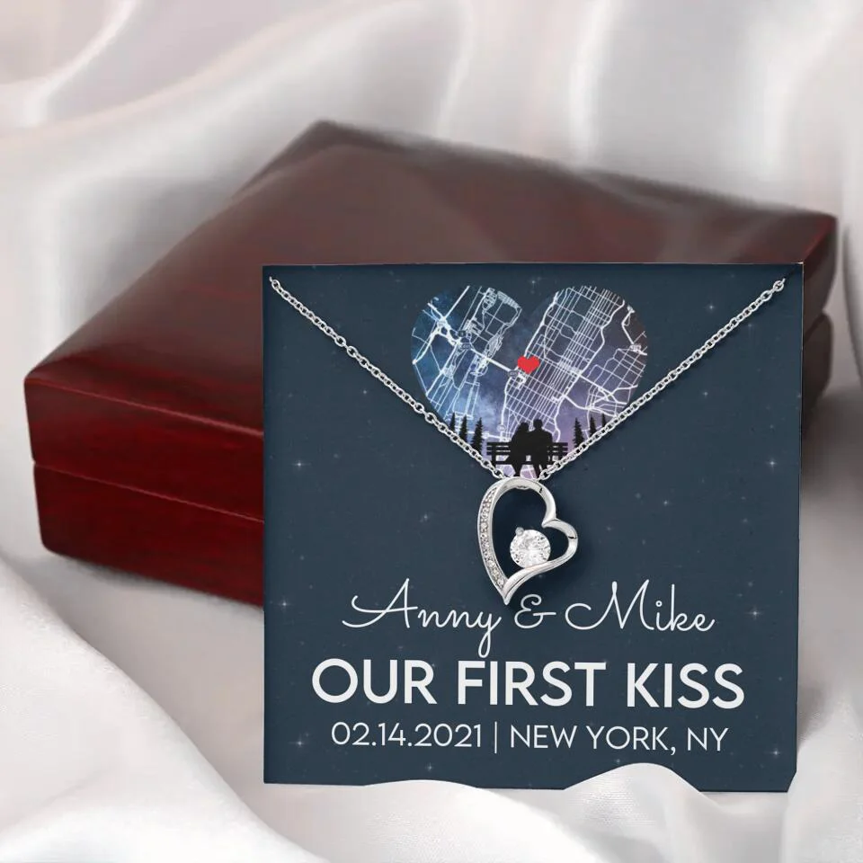 Our First Kiss - Personalized Couple Necklace - Custom Names, Date & Location - Image 50