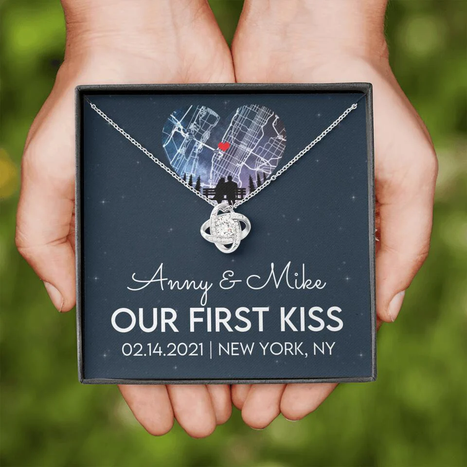 Our First Kiss - Personalized Couple Necklace - Custom Names, Date & Location - Image 6