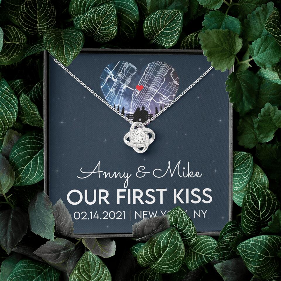 Our First Kiss - Personalized Couple Necklace - Custom Names, Date & Location - Image 7