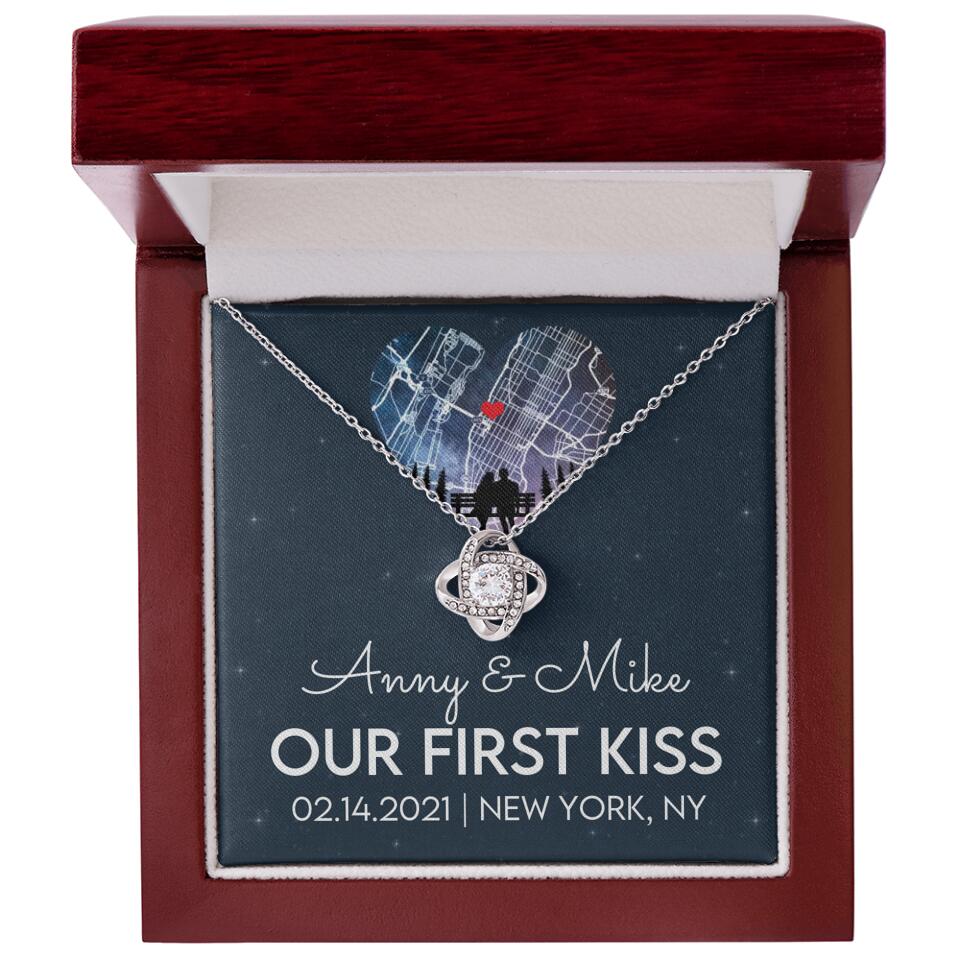 Our First Kiss - Personalized Couple Necklace - Custom Names, Date & Location - Image 8