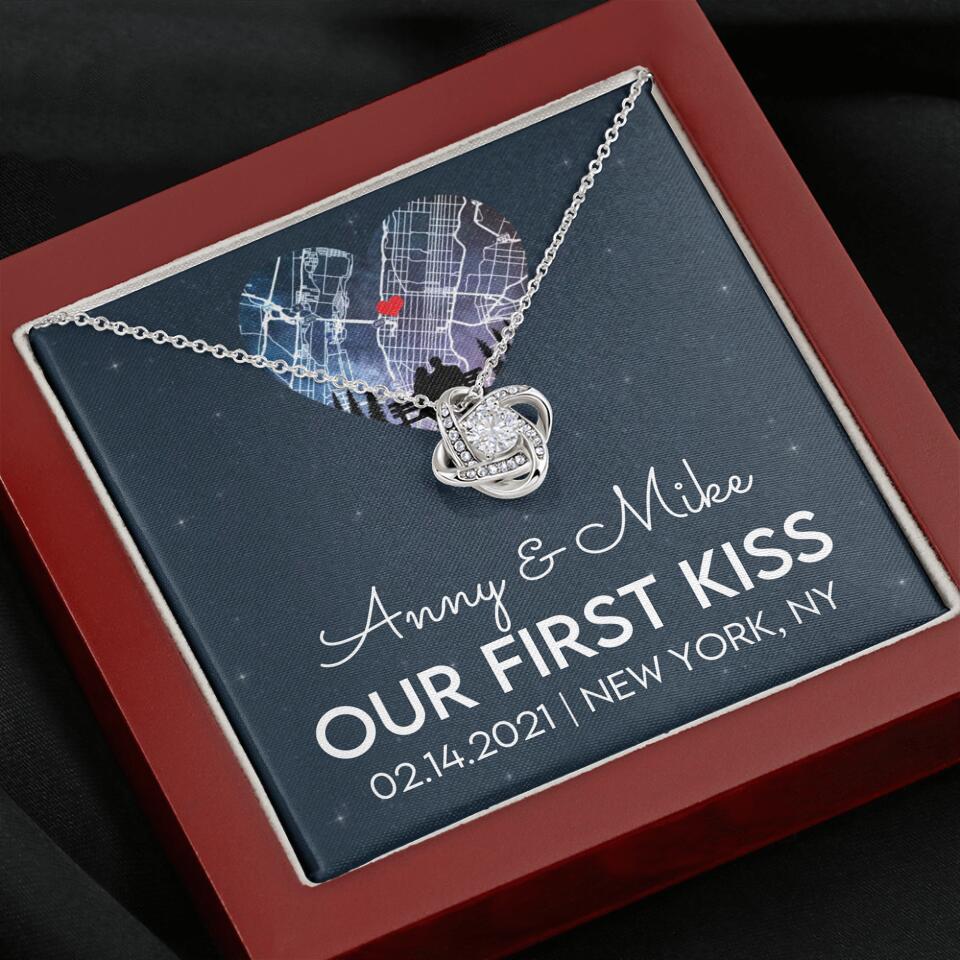 Our First Kiss - Personalized Couple Necklace - Custom Names, Date & Location - Image 9