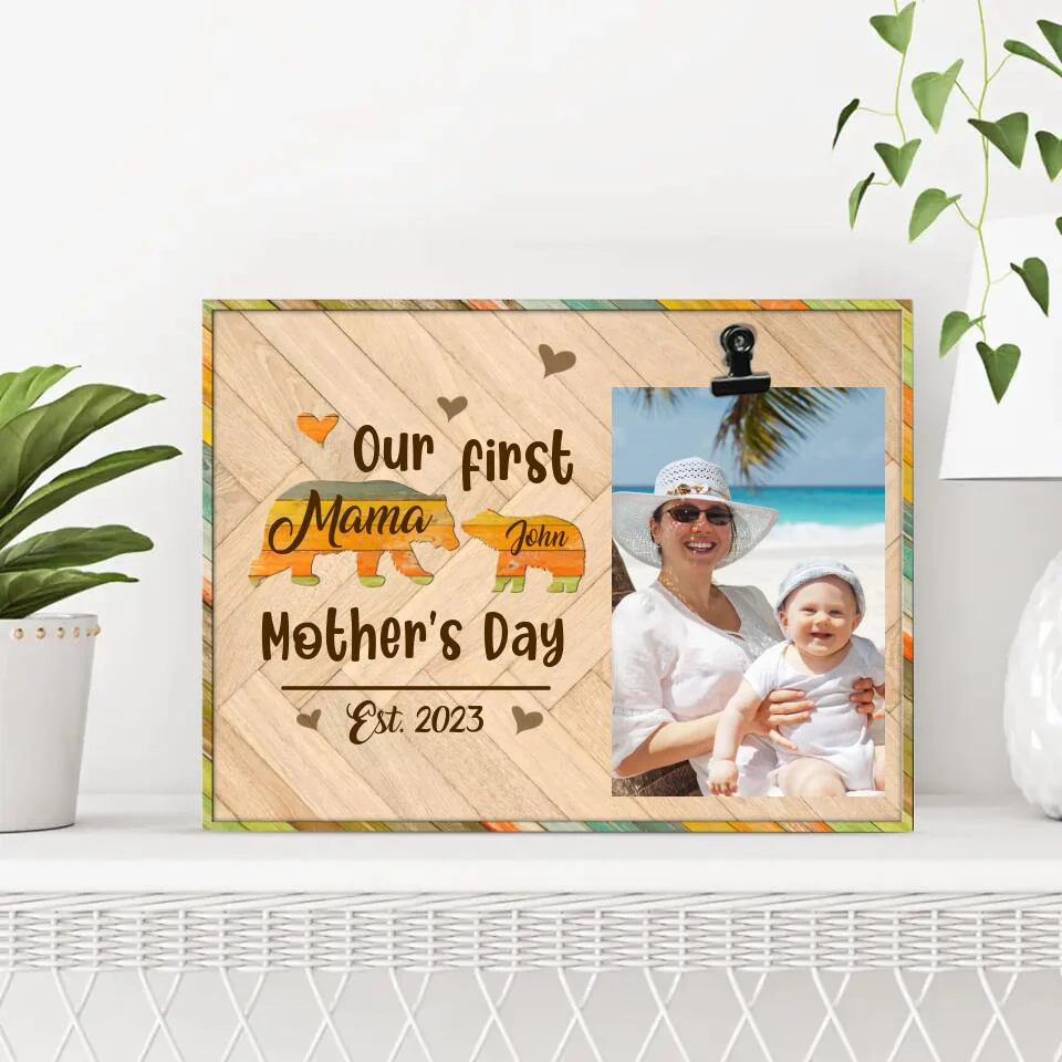 Our First Mother's Day - Elephant Mom & Daughter Son - Personalized Name - Photo Clip Frame - Picture Holder - Mother's Day Gift - Gift for Mommy Mama Mamaw - 303ICNLNPT305 - Image 3