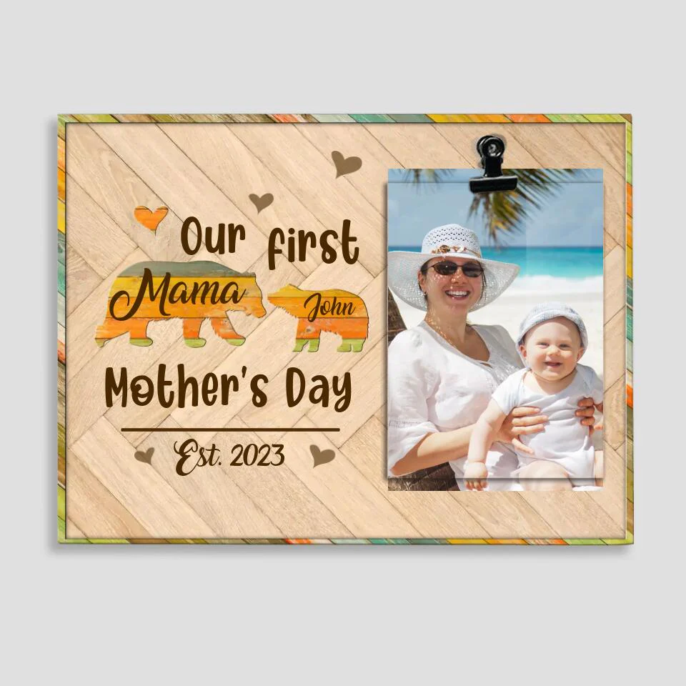 Our First Mother's Day - Elephant Mom & Daughter Son - Personalized Name - Photo Clip Frame - Picture Holder - Mother's Day Gift - Gift for Mommy Mama Mamaw - 303ICNLNPT305 - Image 4