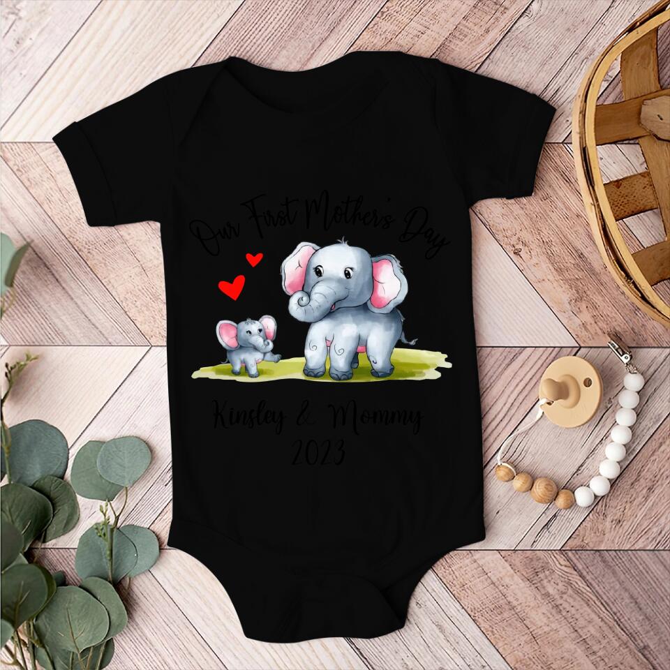 Our First Mother's Day - Personalized Baby Onesie - Cute Animal Pattern - Image 2