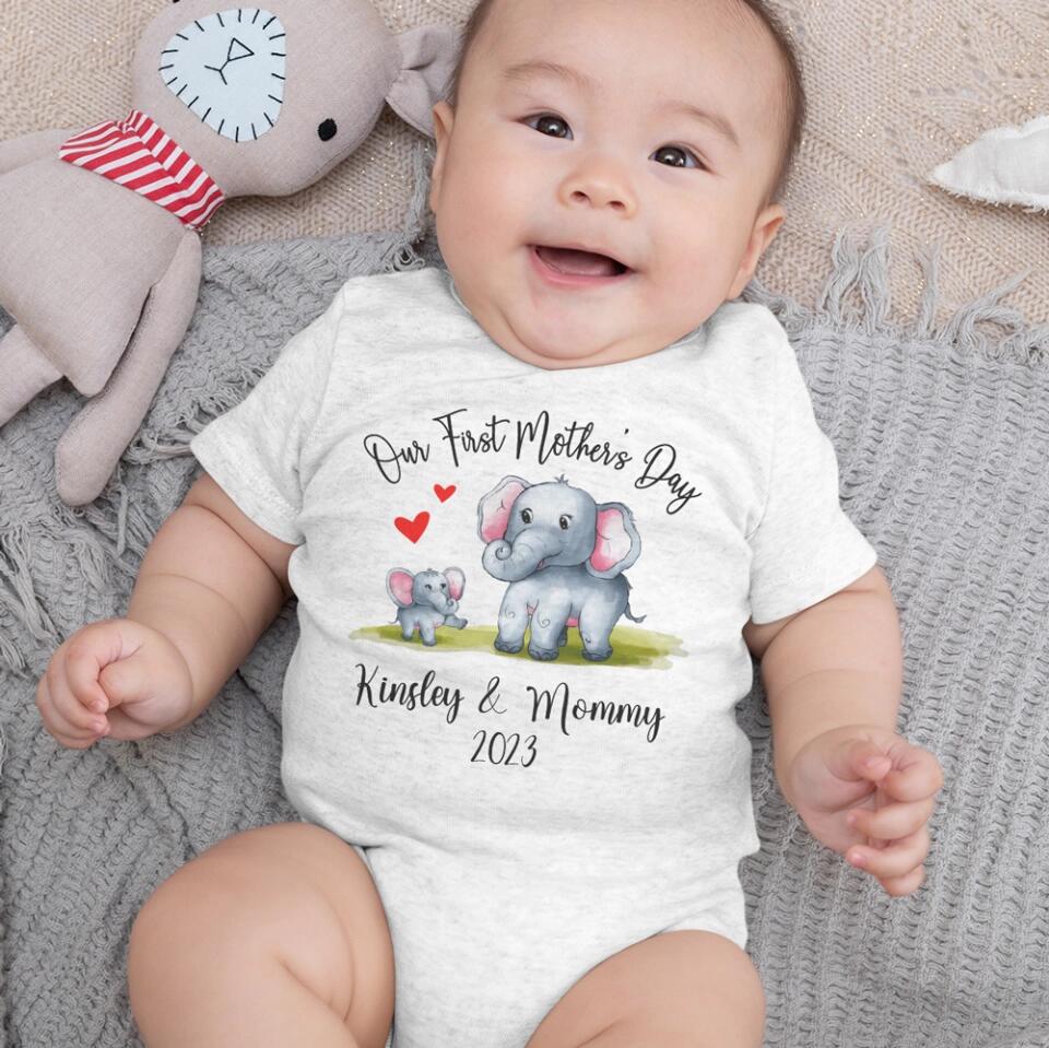 Our First Mother's Day - Personalized Baby Onesie - Cute Animal Pattern - Image 4