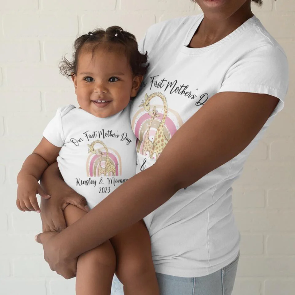 Our First Mother's Day - Personalized Baby Onesie - Cute Animal Pattern - Image 5