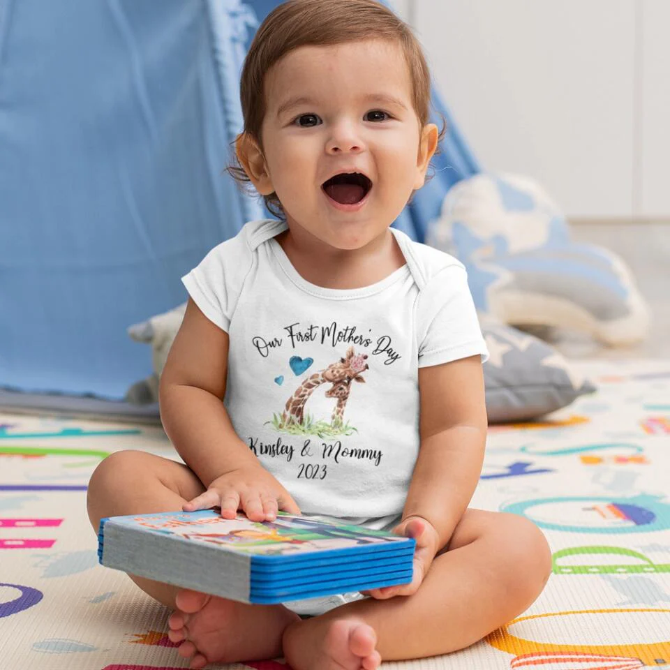 Our First Mother's Day - Personalized Baby Onesie - Cute Animal Pattern - Image 6