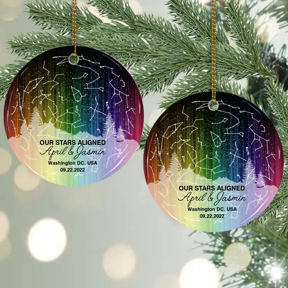 Our Stars Aligned - Personalized Ceramic Ornament - Gift For Couple On Christmas - Image 2