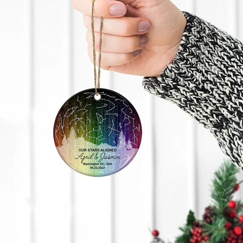 Our Stars Aligned - Personalized Ceramic Ornament - Gift For Couple On Christmas - Image 4