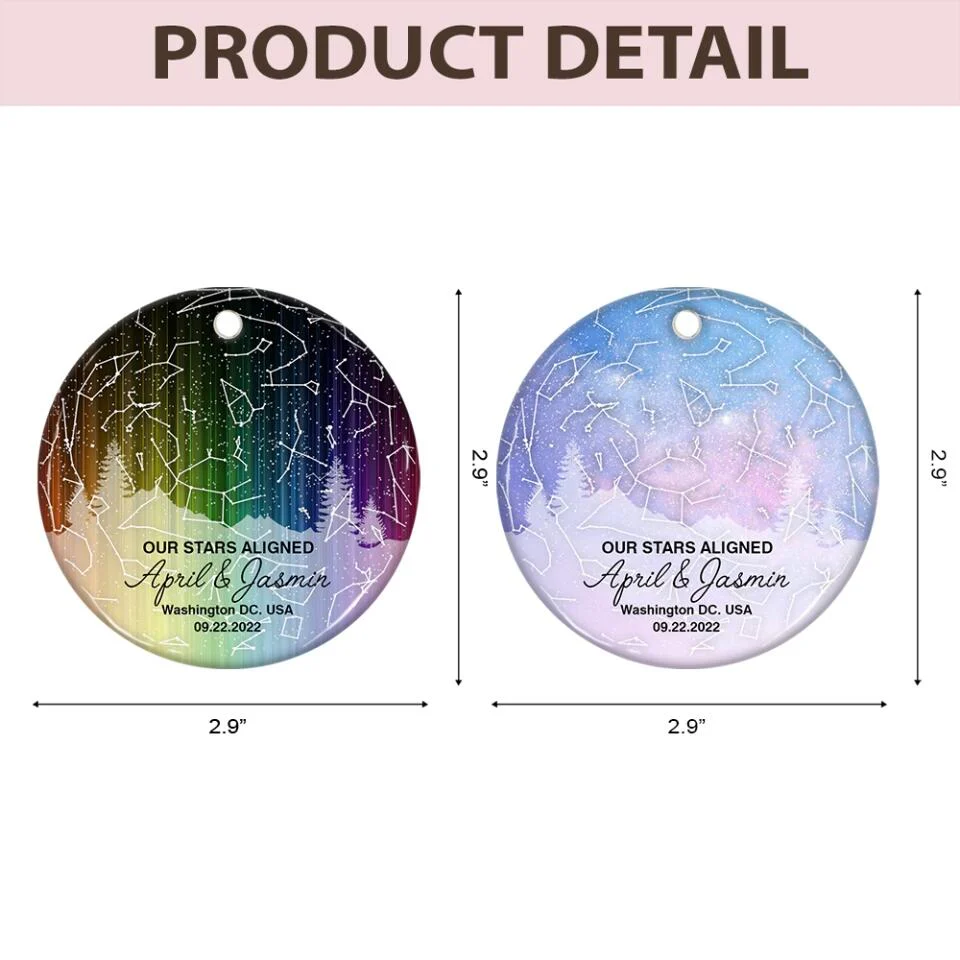 Our Stars Aligned - Personalized Ceramic Ornament - Gift For Couple On Christmas - Image 5
