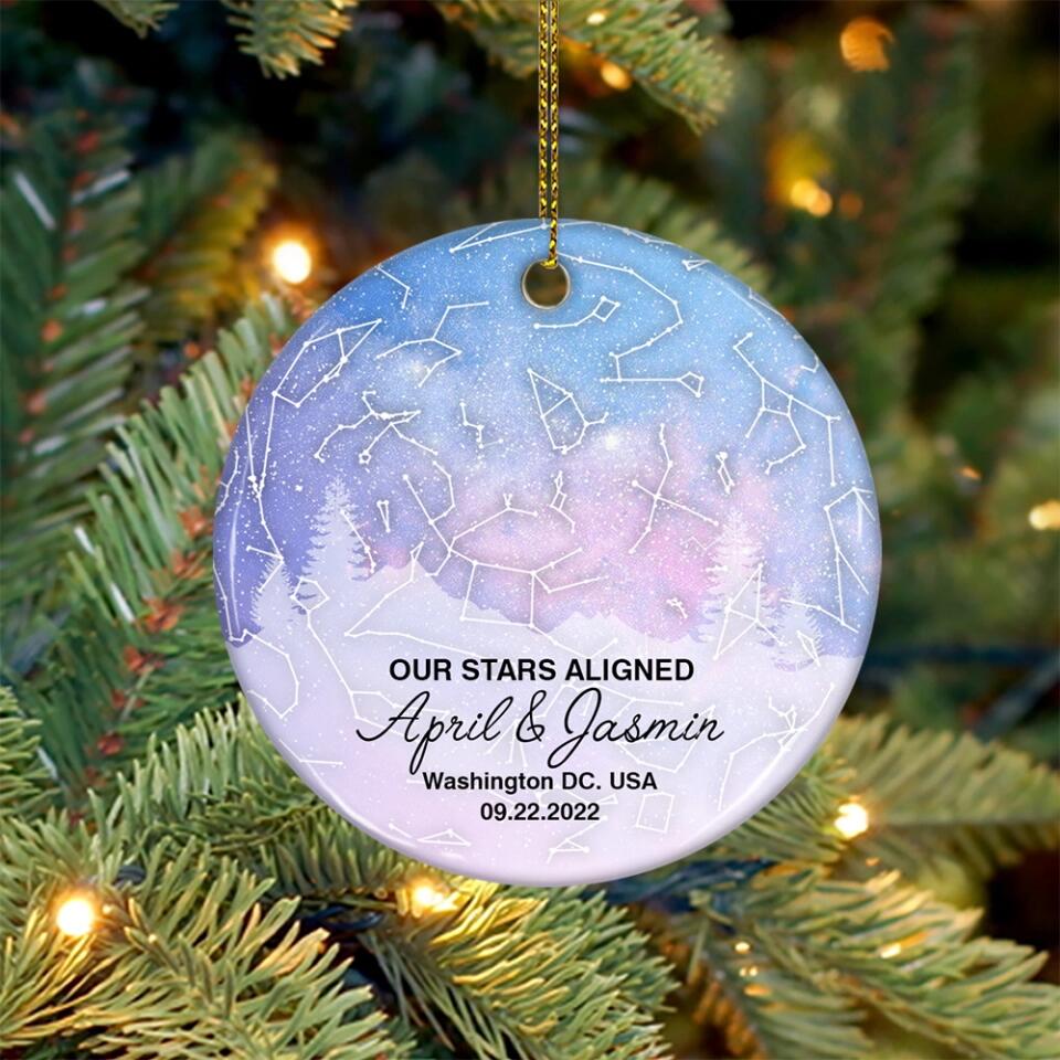 Our Stars Aligned - Personalized Ceramic Ornament - Gift For Couple On Christmas - Image 6