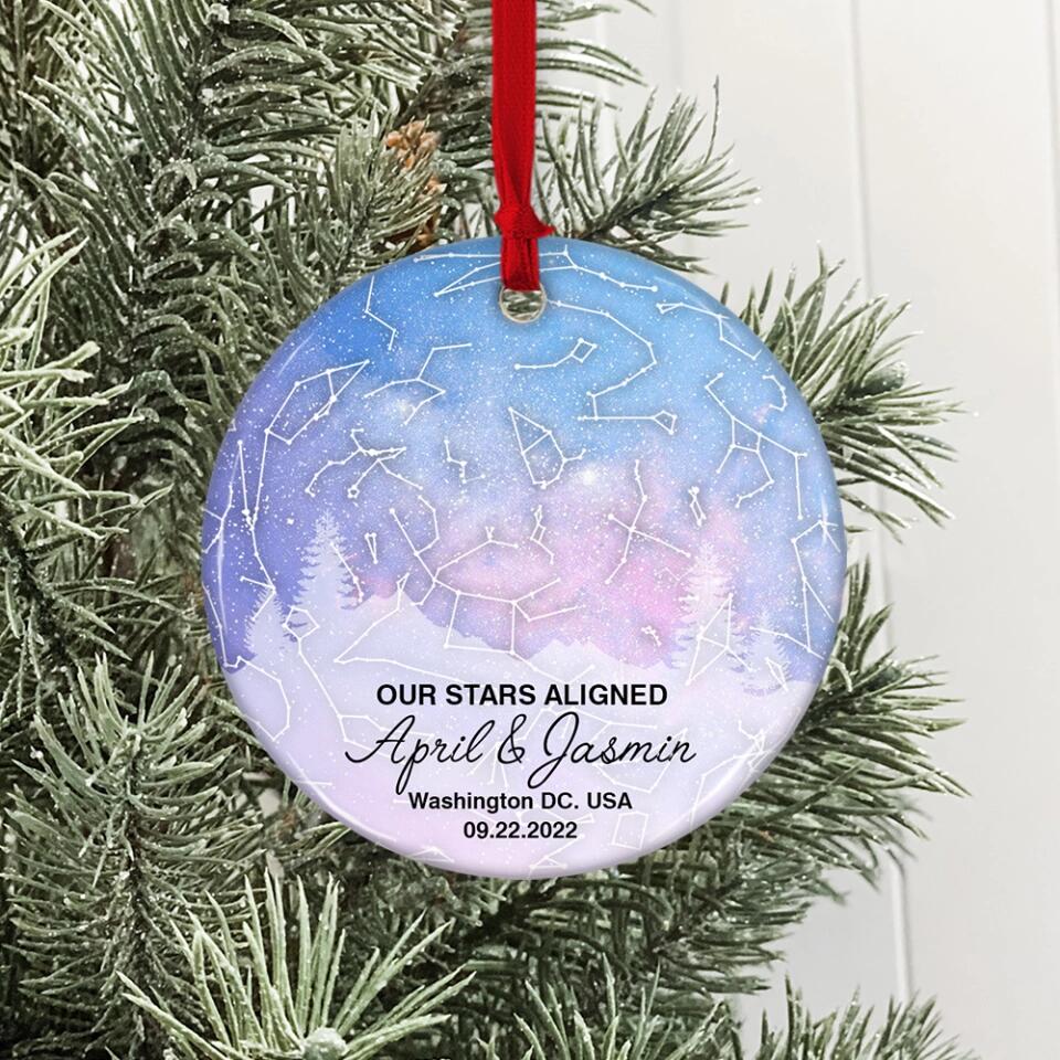 Our Stars Aligned - Personalized Ceramic Ornament - Gift For Couple On Christmas - Image 7