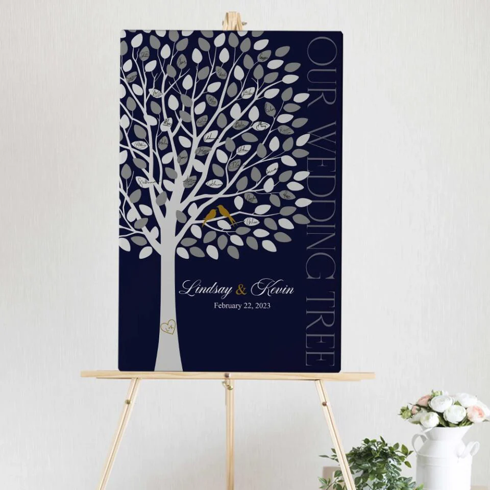 Our Wedding Tree Wedding Guest Book - Custom Canvas Poster - Newlywed Gift For Couples - Image 13