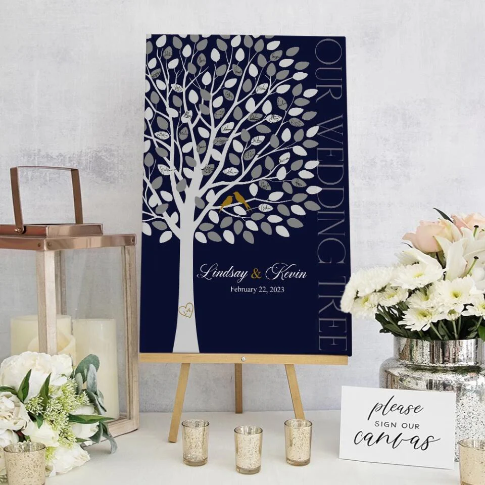Our Wedding Tree Wedding Guest Book - Custom Canvas Poster - Newlywed Gift For Couples - Image 5