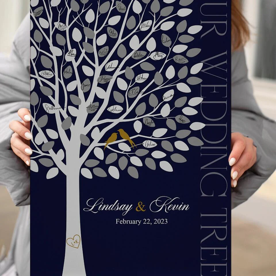 Our Wedding Tree Wedding Guest Book - Custom Canvas Poster - Newlywed Gift For Couples - Image 6