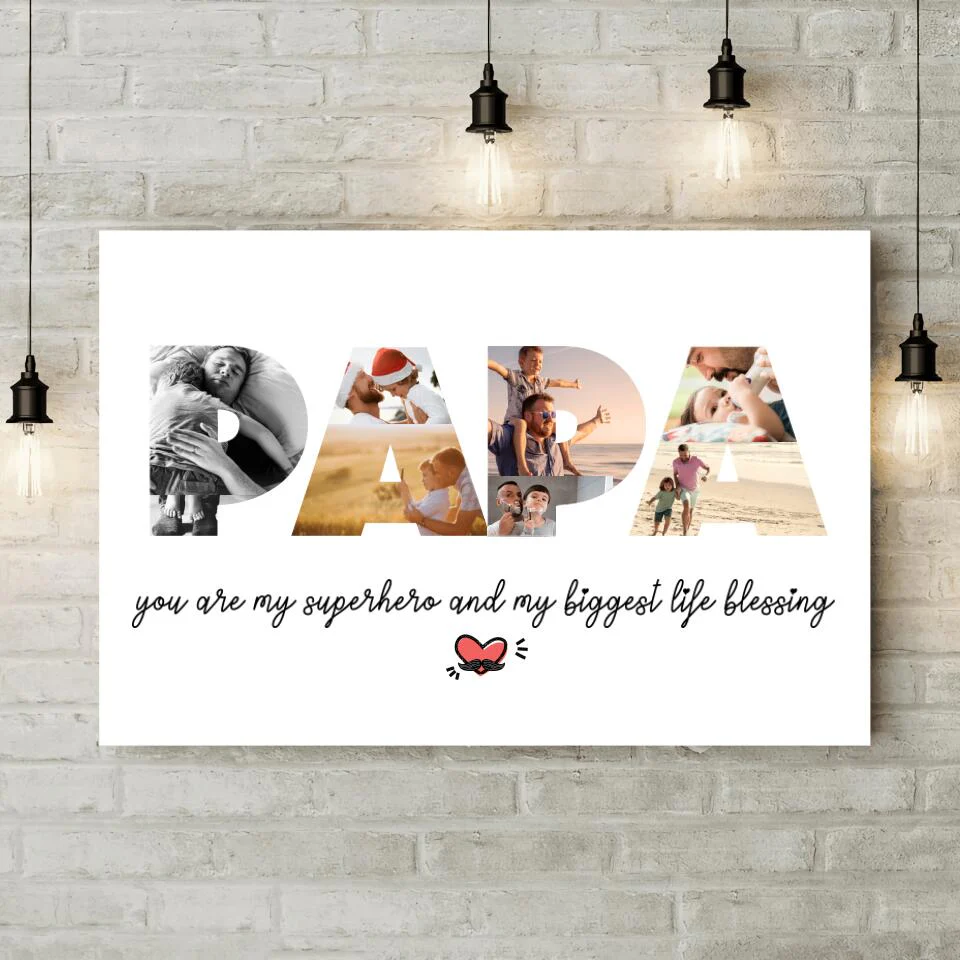 Papa You're My Superhero Upload Photo Custom Canvas Poster Birthday Gift For Dad - Image 2