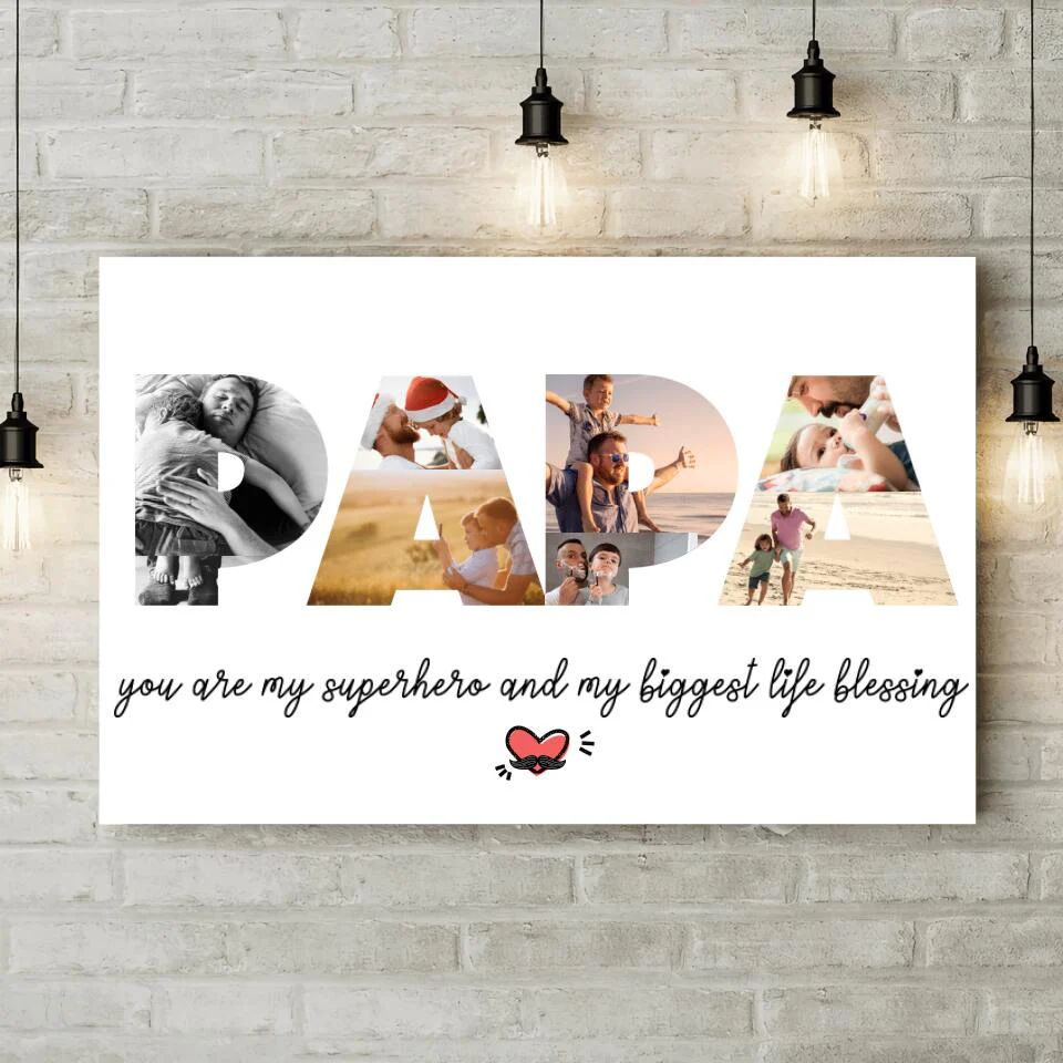 Papa You're My Superhero Upload Photo Custom Canvas Poster Birthday Gift For Dad - Image 3