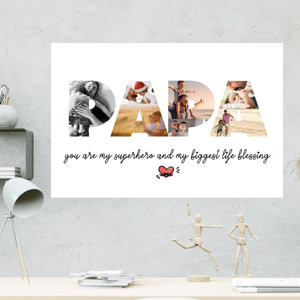 Papa You're My Superhero Upload Photo Custom Canvas Poster Birthday Gift For Dad - Image 4