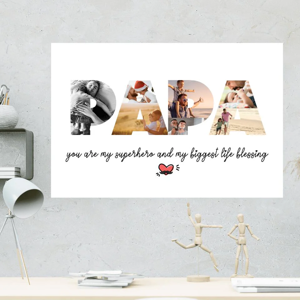 Papa You're My Superhero Upload Photo Custom Canvas Poster Birthday Gift For Dad - Image 5