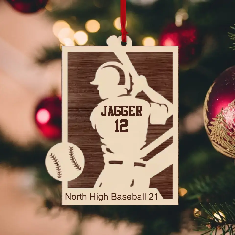 Personalized Baseball Player Name & Shirt's Number 2 Layered Wooden Ornament - Image 2